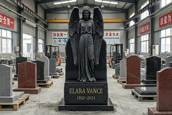 Example of poor quality angel carving with cartoonish features and incorrect proportions