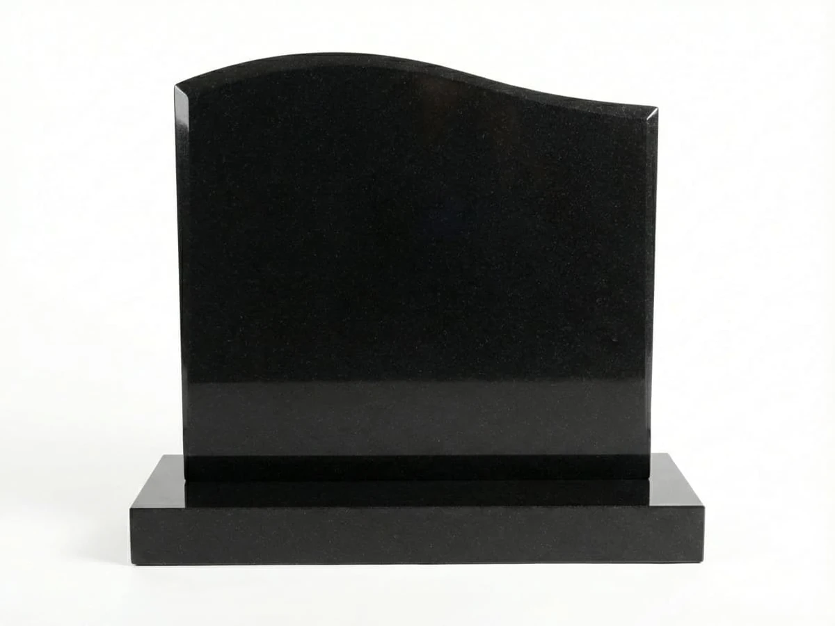 Blank polished black serpentine-top upright monument with matching base